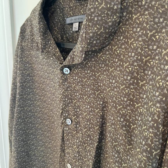 John Varvatos Brown Floral Long Sleeve Button Down Shirt - Picture 1 of 9